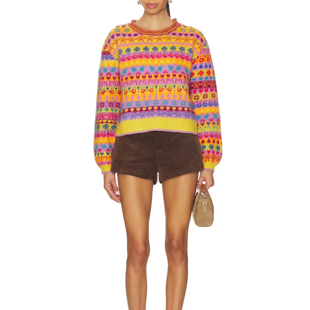 Free People Favorite Things Mixed Print Wool Blend Sweater New Small